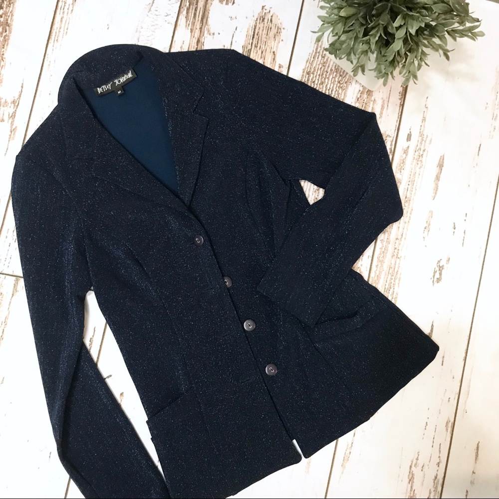 Betsey Johnson | Navy Sparkle Buttoned Blazer | M